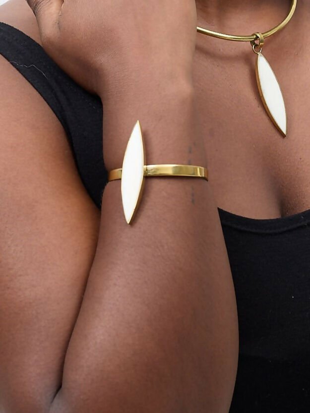 Purely Brass Wema Brass Bracelet - White / Gold - Shopzetu