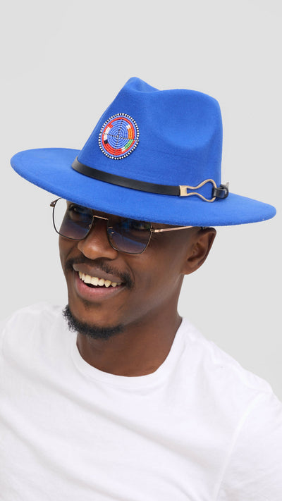 Umbo Collections Crown Beaded Fedora Hat - Royal Blue
