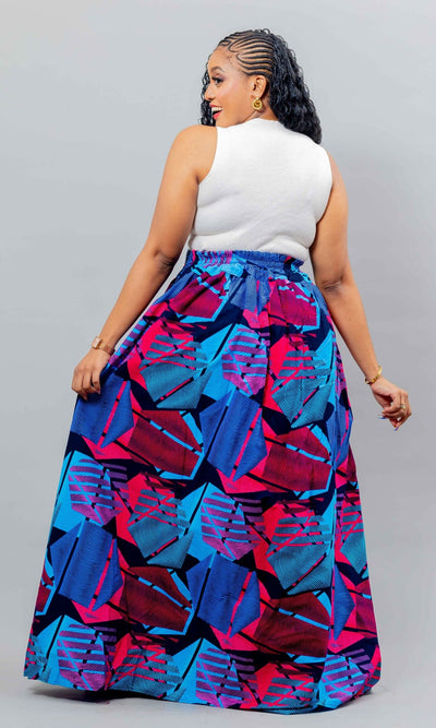 African Yuva Lily African Print Skirt - Blue / Pink Print - Shopzetu