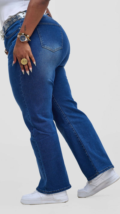 The Fashion Frenzy High Rise Straight Leg Denim Jean – Blue - Shopzetu
