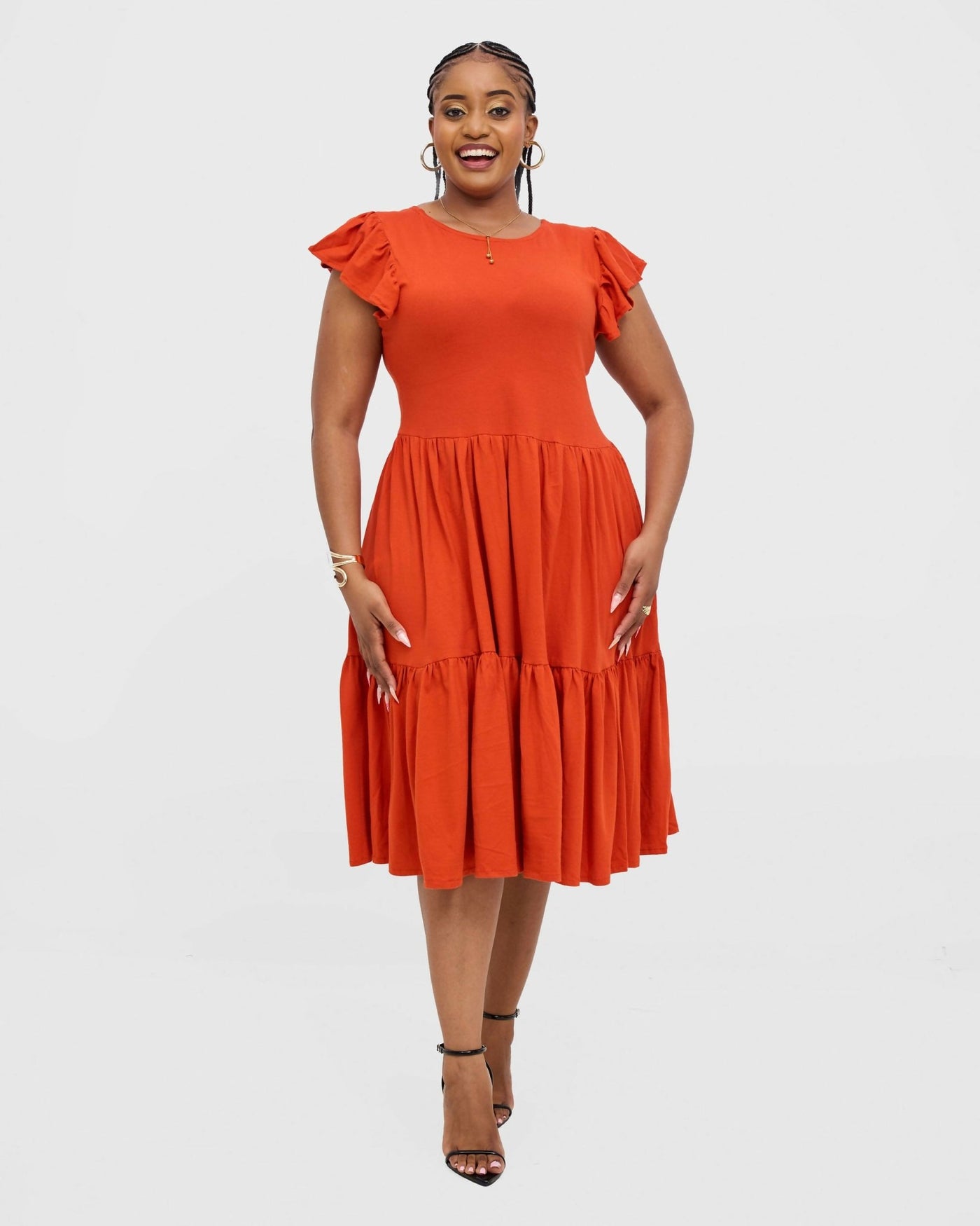 Gravio Liora Midi Dress - Orange - Shopzetu