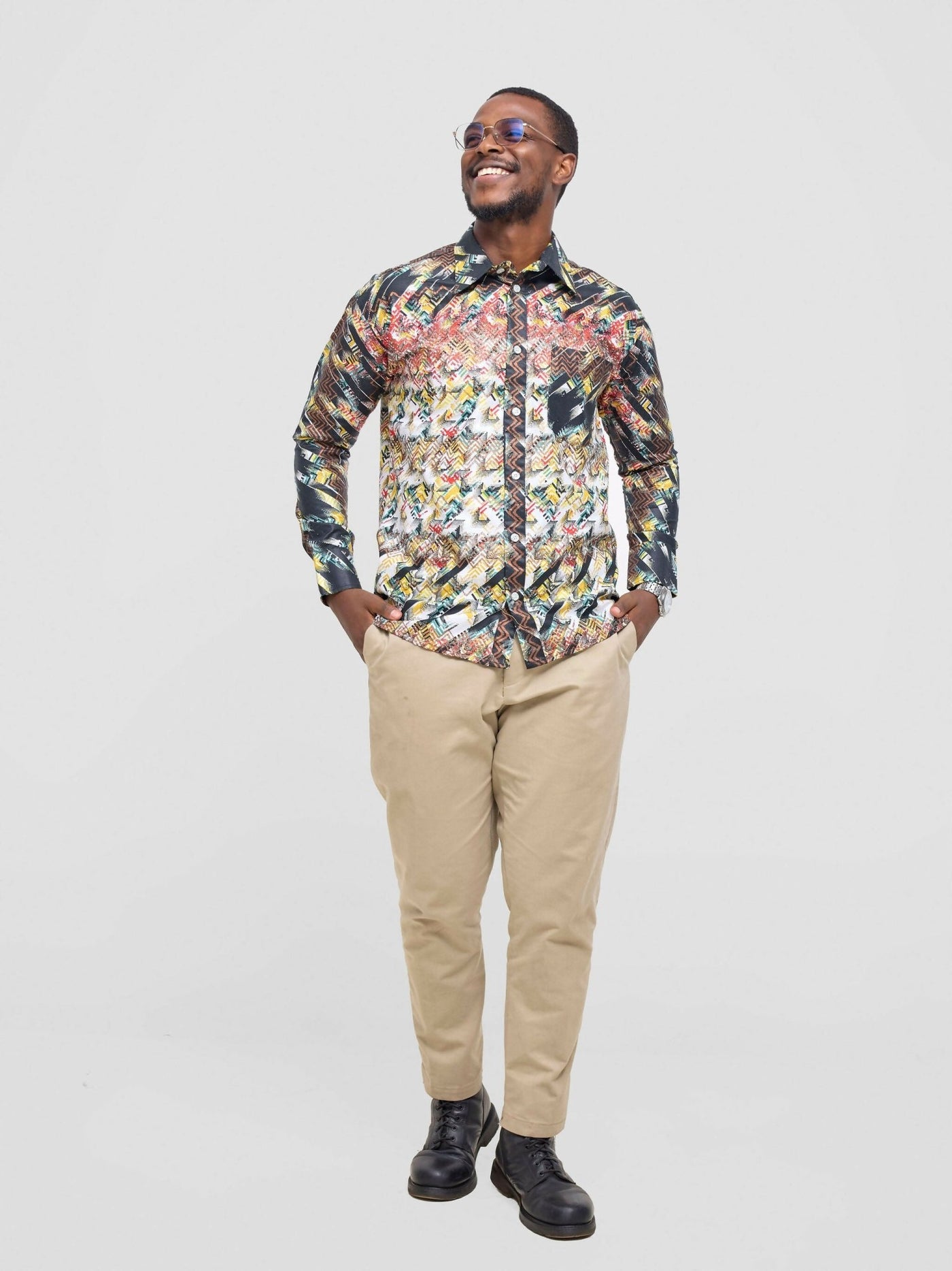 Mendilines Warm African Shirt - Black / Green Print - Shopzetu