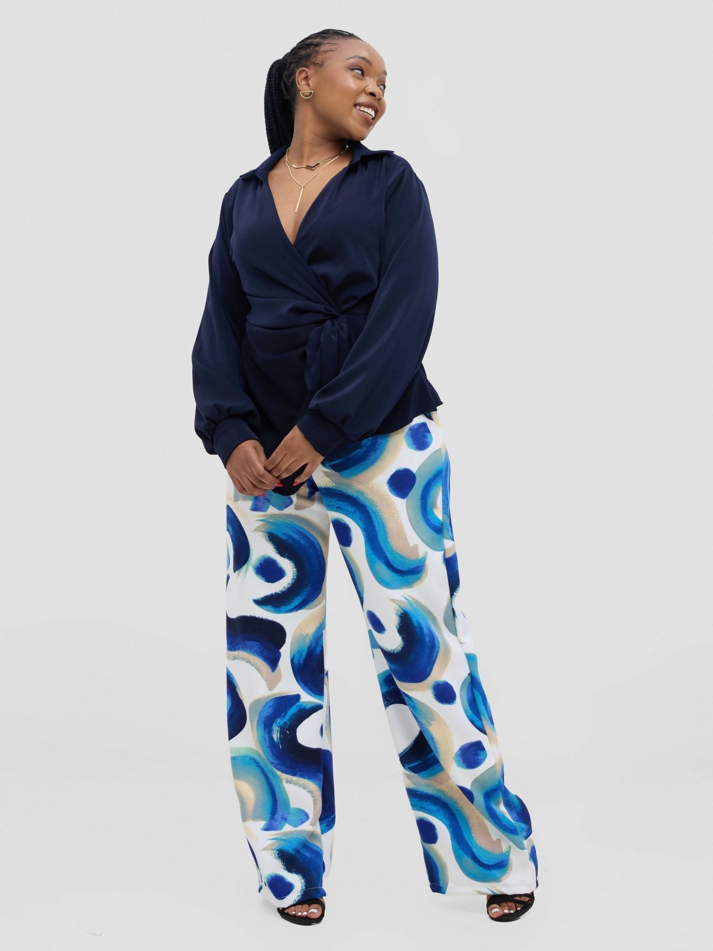 Silk House Collection Rana Pant - Blue Abstract Print - Shopzetu