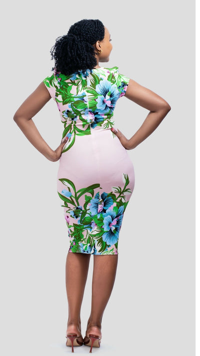The Fashion Frenzy Blush Floral Bodycon Dress - Cream - Shopzetu