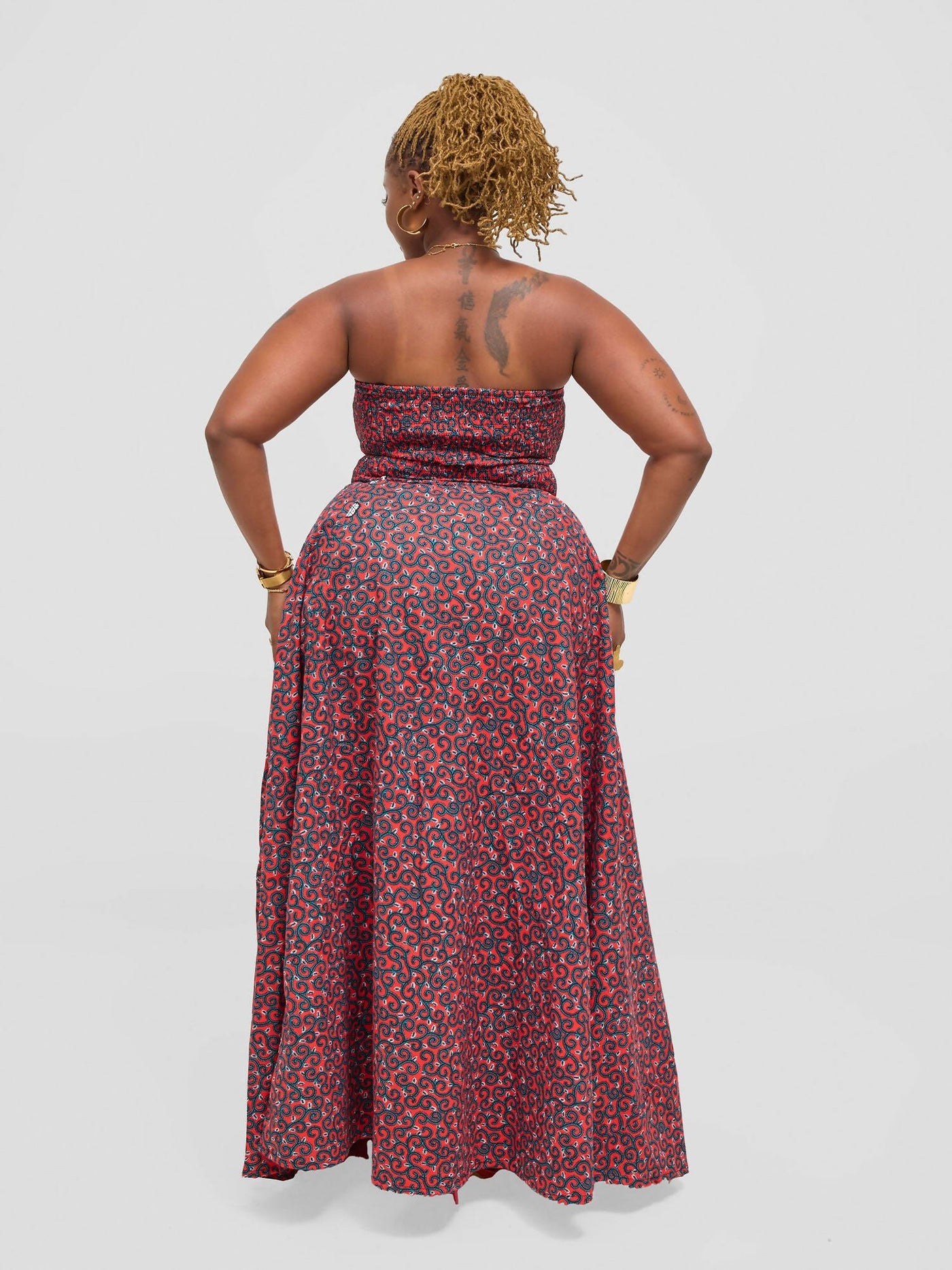 Waridi Africa Moto Bustier Dress - Red / Black - Shopzetu