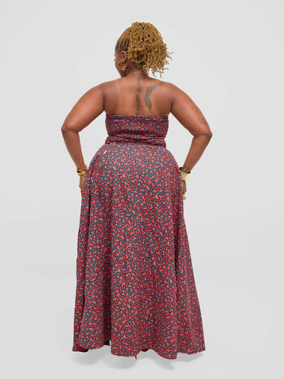Waridi Africa Moto Bustier Dress - Red / Black - Shopzetu