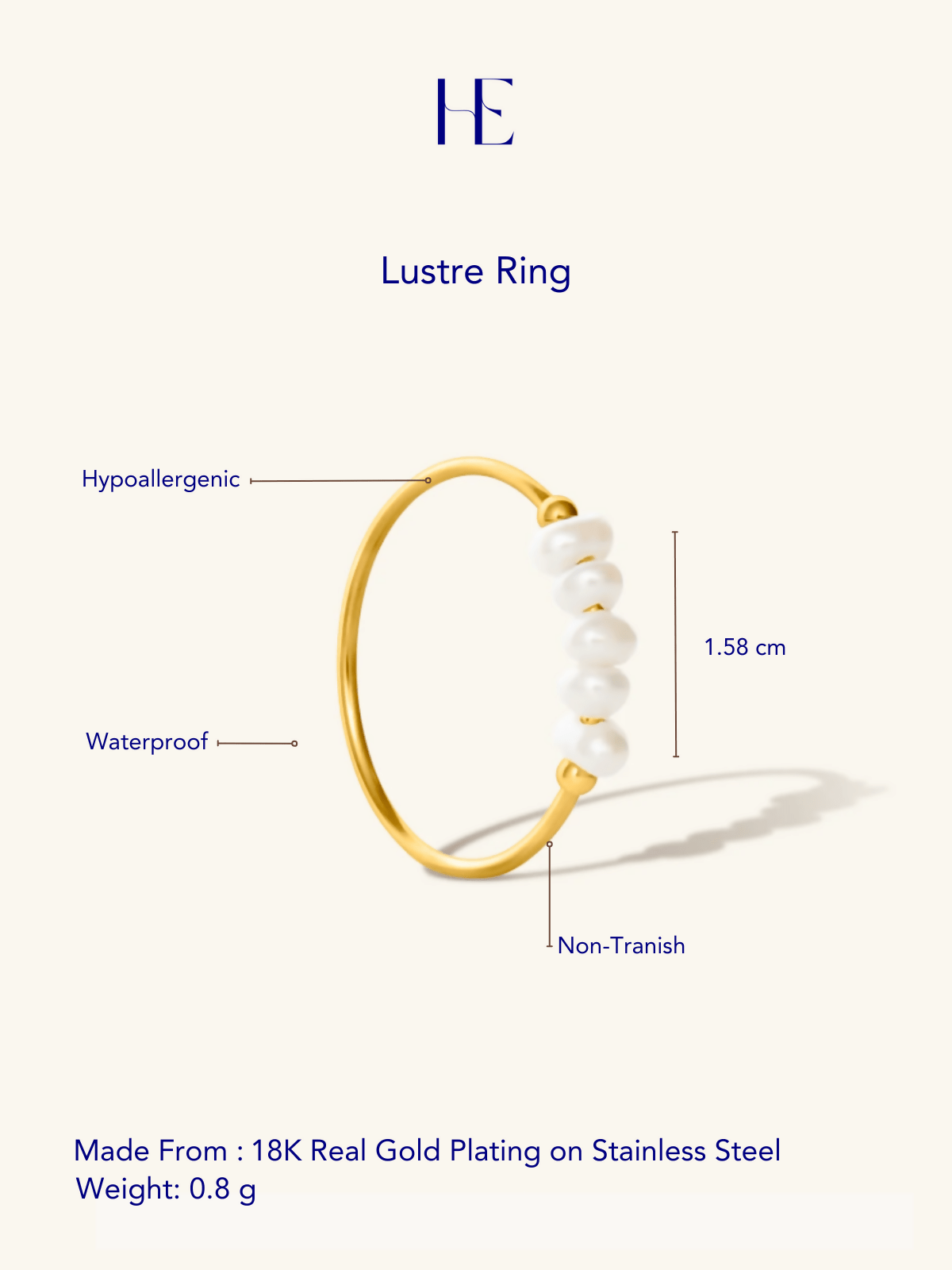 Lustre Non Tarnish Ring - Gold - Shopzetu