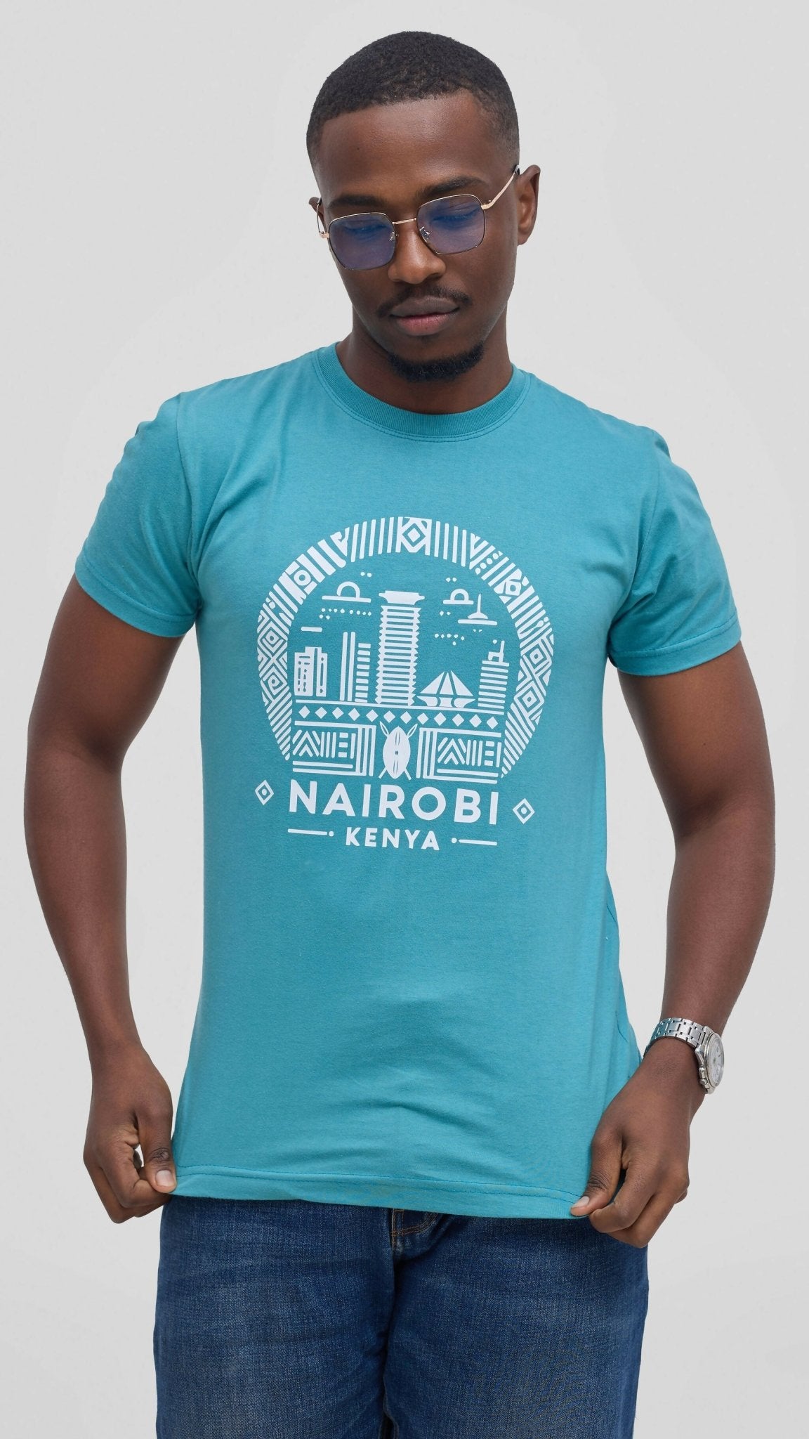 Kitu Kali Graphic With Nairobi II T-shirt - Teal - Shopzetu