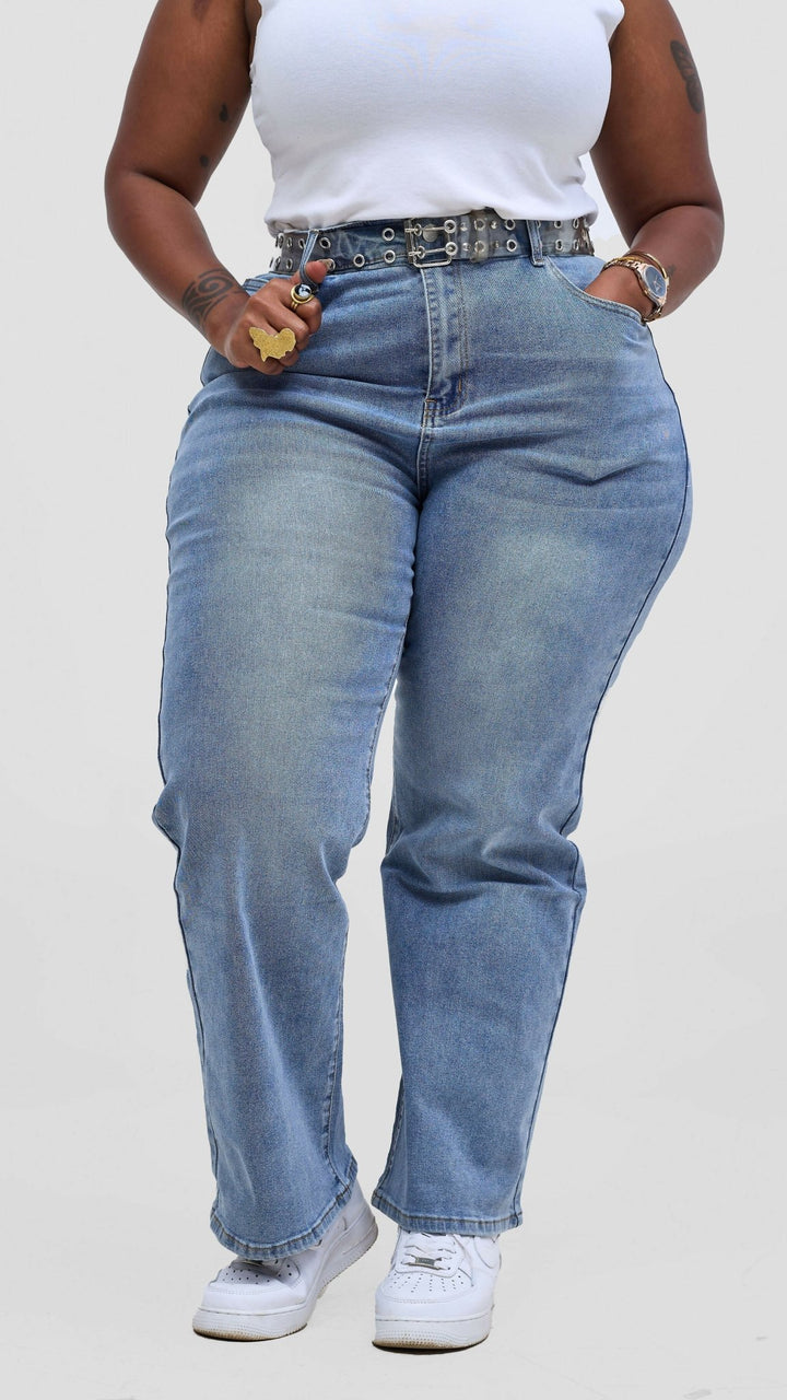 The Fashion Frenzy High - Rise Straight Leg Denim Jeans – Faded Blue - Shopzetu