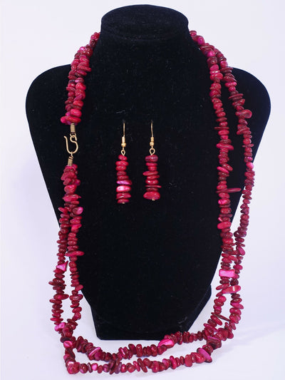 Double Layered Ceramic Beads Necklace Set - Purple - Shopzetu