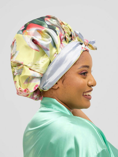 Satin Revolution Silk Meets Satin Tie Bonnet - Grey - Shopzetu