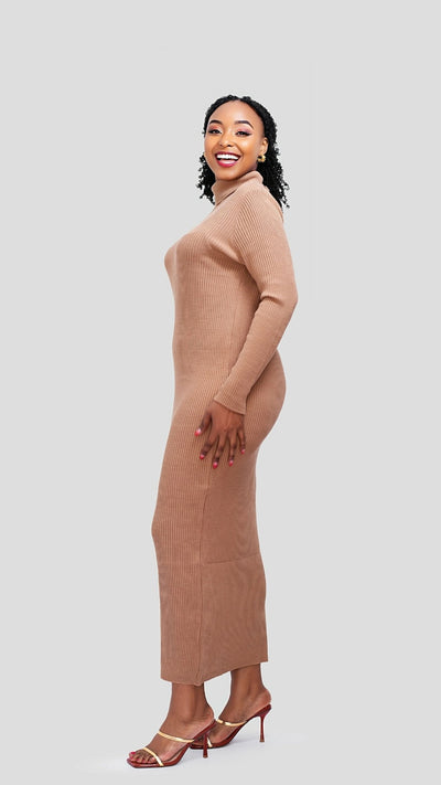 The Fashion Frenzy Pollneck Bodycon - Khaki - Shopzetu