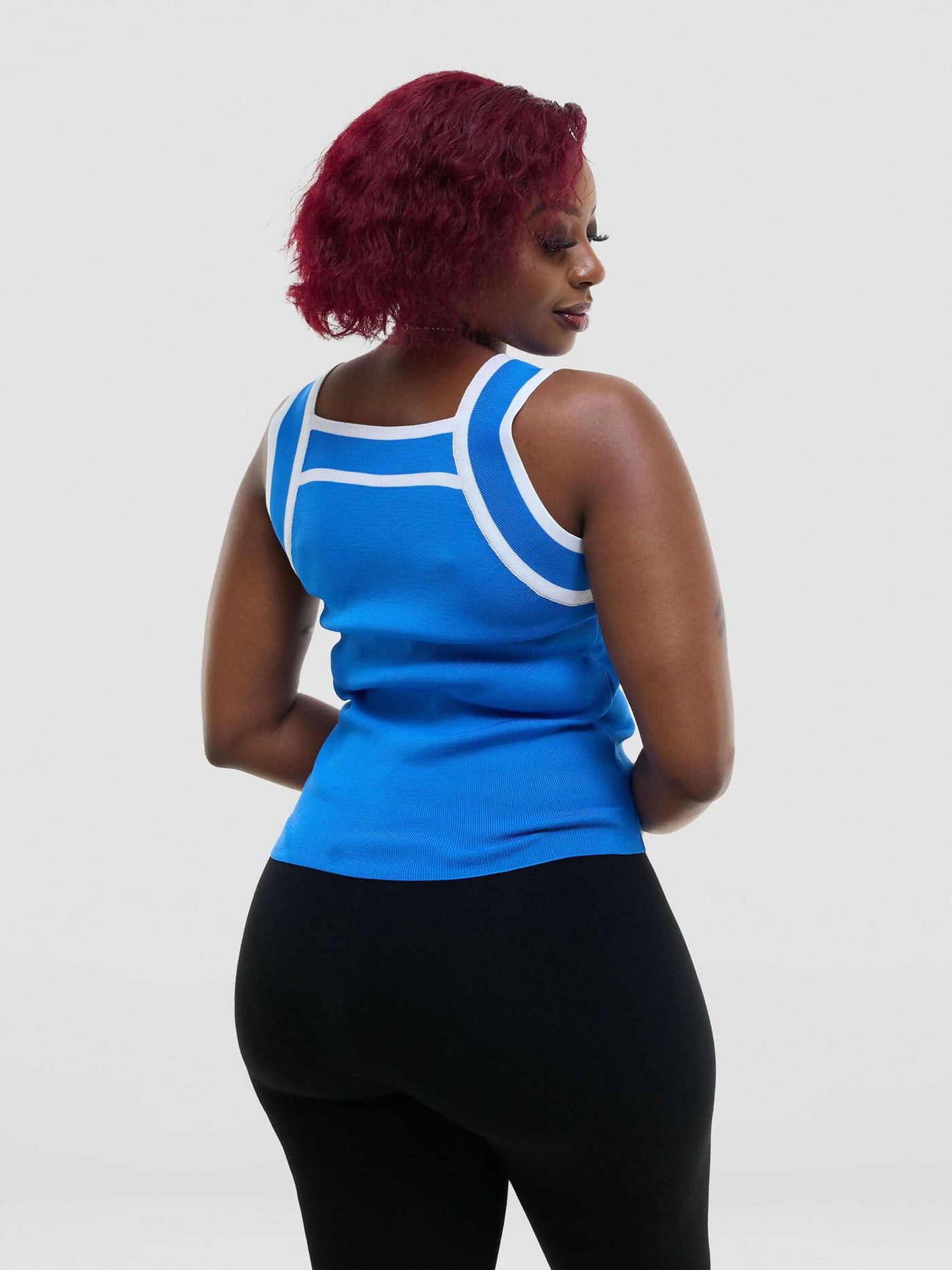 The Fashion Frenzy Bold Contrast Acrylic Tank Top – Blue - Shopzetu