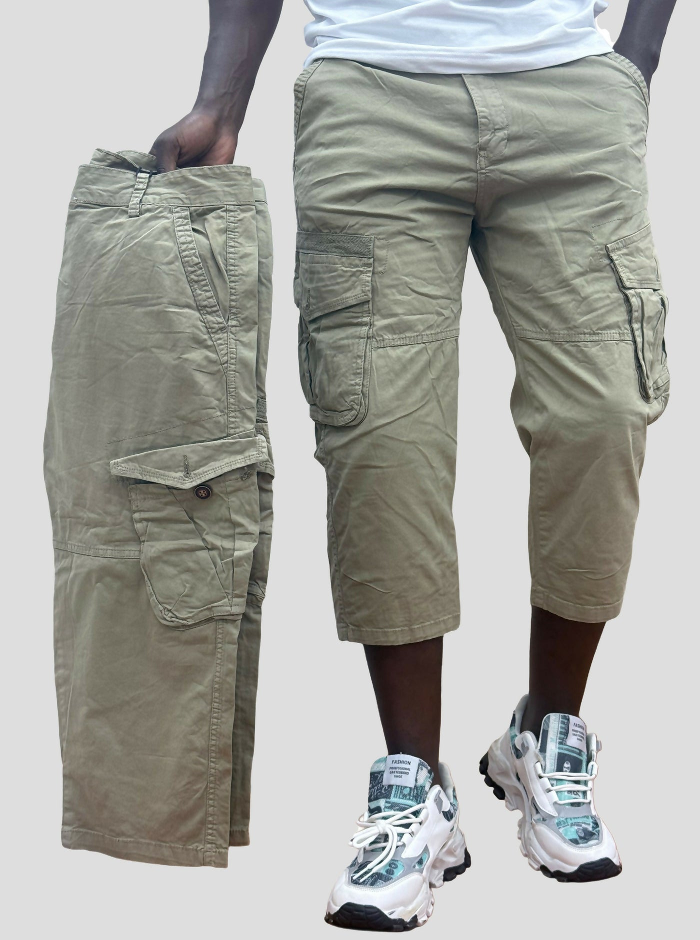 Stylish Brothers Men Long Cargo Short - Beige - Shopzetu