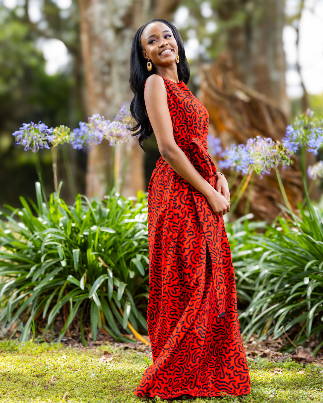 Afriwia Icon African Print Maxi Dress - Red Print