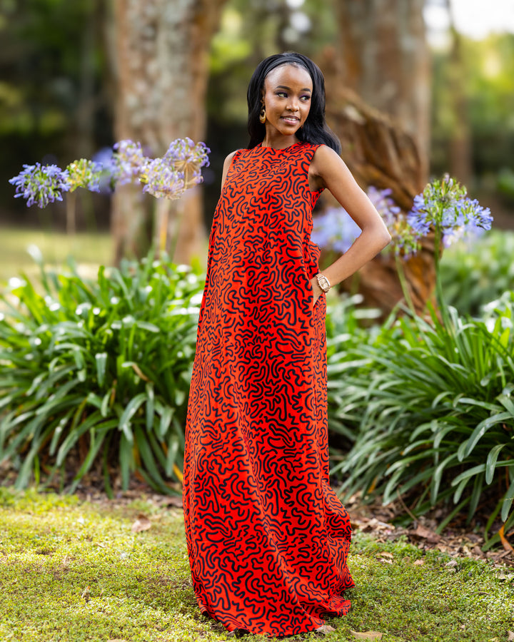 Afriwia Icon African Print Maxi Dress - Red Print