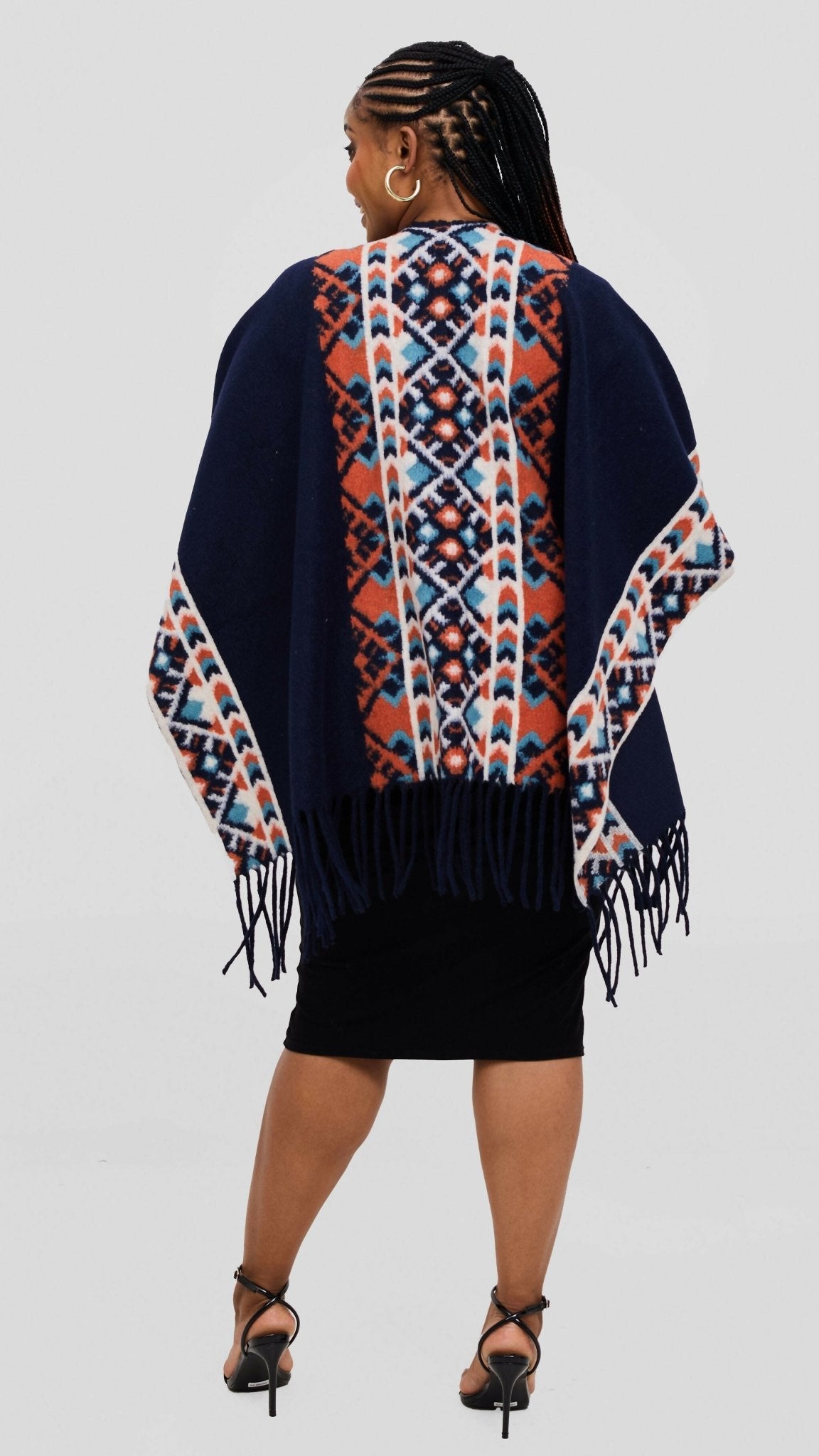 Silk House Collection Ari Poncho - Navy - Shopzetu