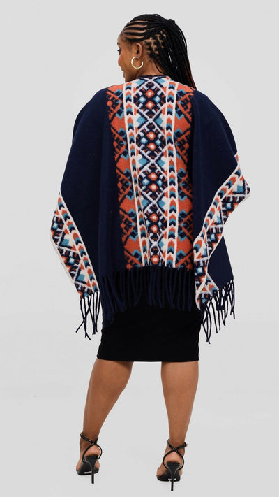 Silk House Collection Ari Poncho - Navy - Shopzetu