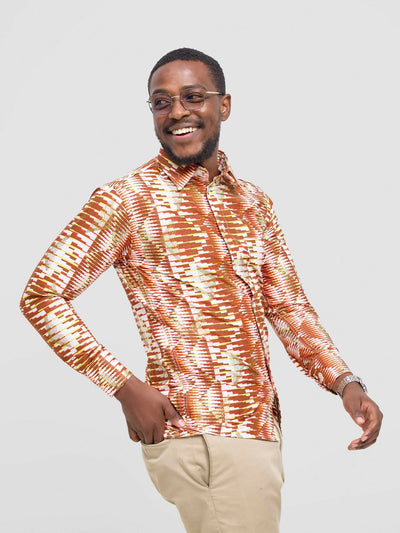 Mendilines Warm African Shirt - Brown / Orange Print - Shopzetu
