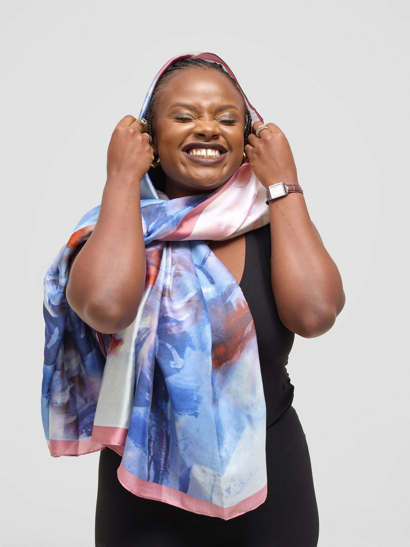 Ukiyo Lifestyle Silk Scarf - Blue / Pink - Shopzetu