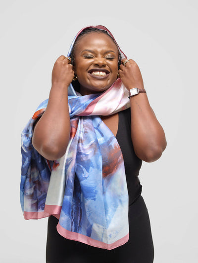 Ukiyo Lifestyle Silk Scarf - Blue / Pink - Shopzetu