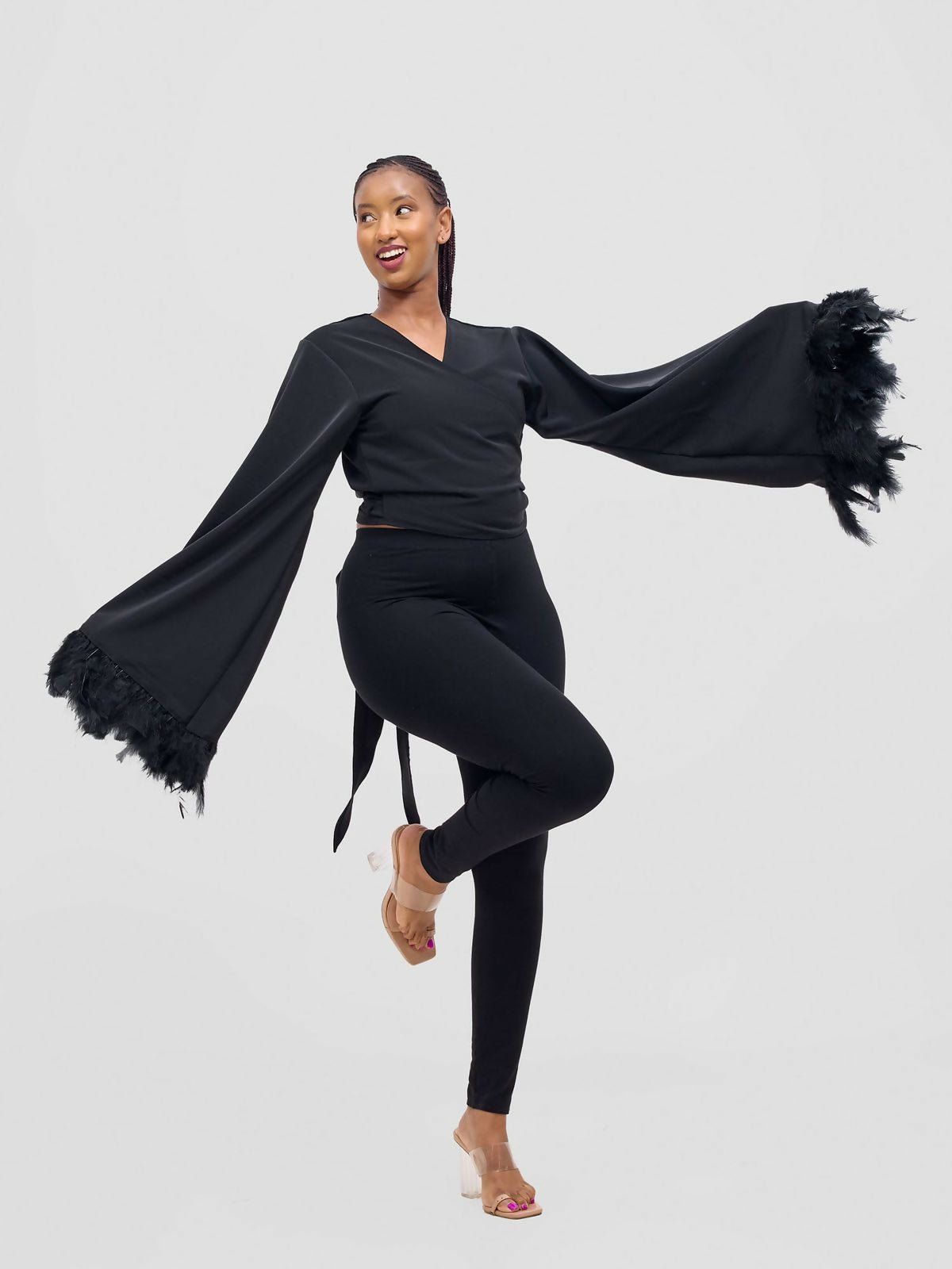 Merli Africa Hera Wrap Top - Black - Shopzetu