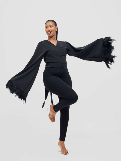 Merli Africa Hera Wrap Top - Black - Shopzetu