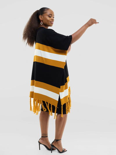 The Fashion Frenzy Striped Fringed Acrylic Kimono – Yellow - Shopzetu
