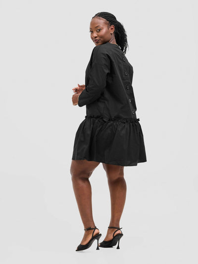 The Fashion Frenzy Buttoned Shift Dress - Black - Shopzetu