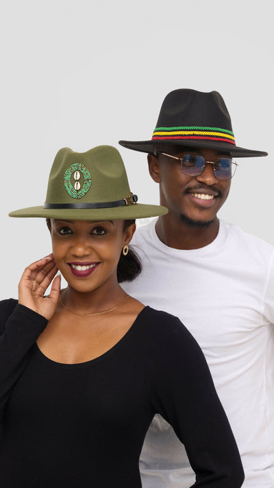 Umbo Collections For The Culture Rasta Coloured Beaded Fedora Hat - Jungle Green / Black