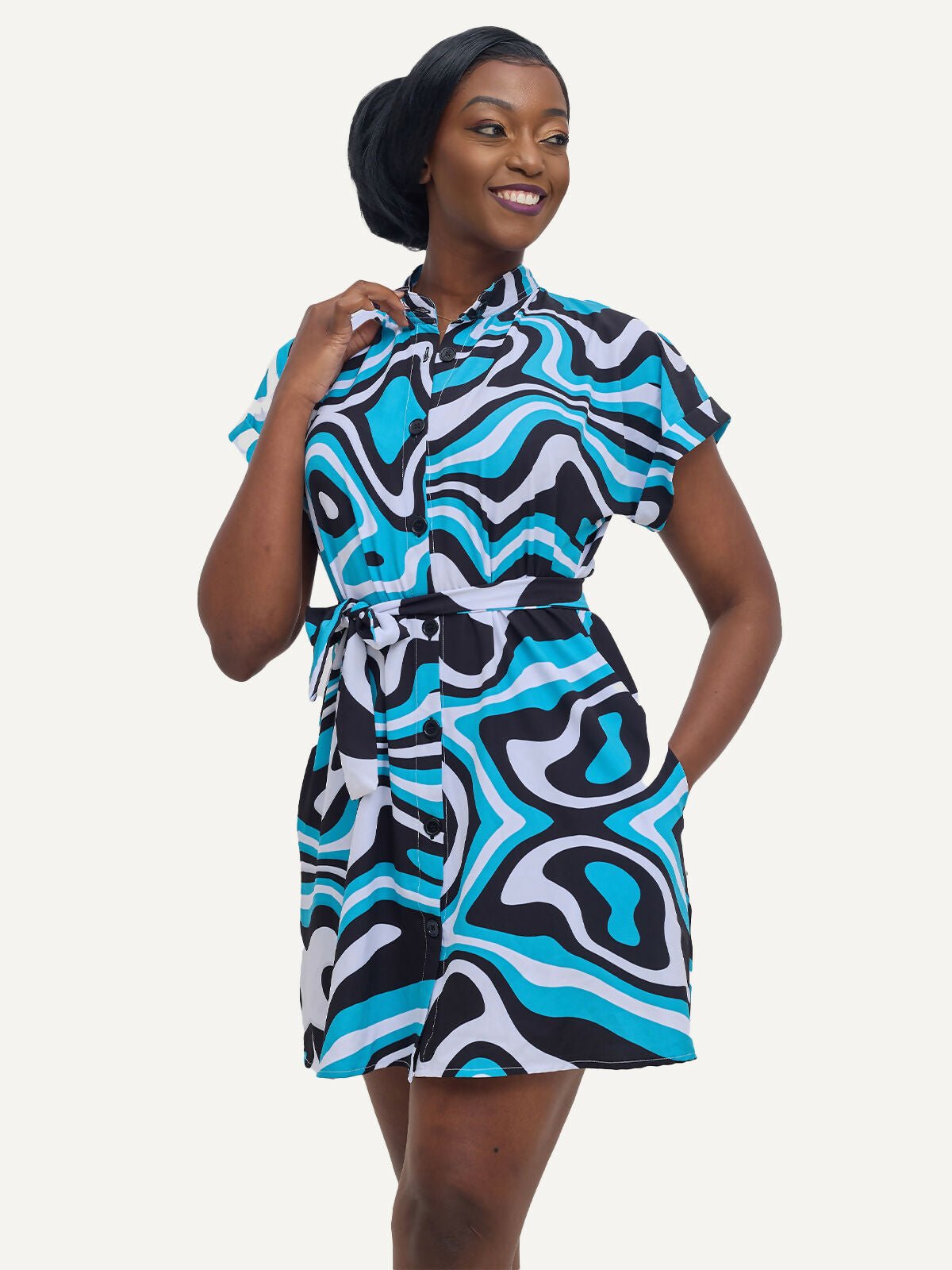 Kitu Kali Ladies Shirt Dress - Blue - Shopzetu