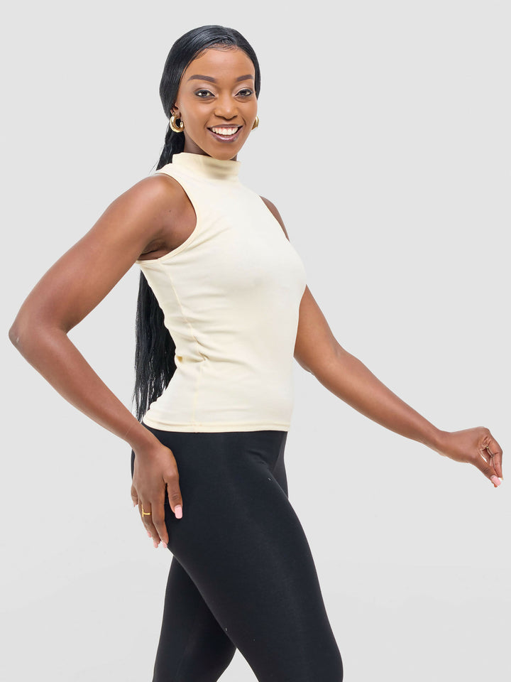 Anel's Knitwear Sleeveless Turtle Neck Top - Cream - Shopzetu