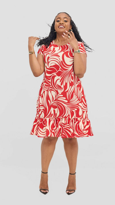 Jolly Fancy Wear Keke Shift Dress - Red Floral - Shopzetu