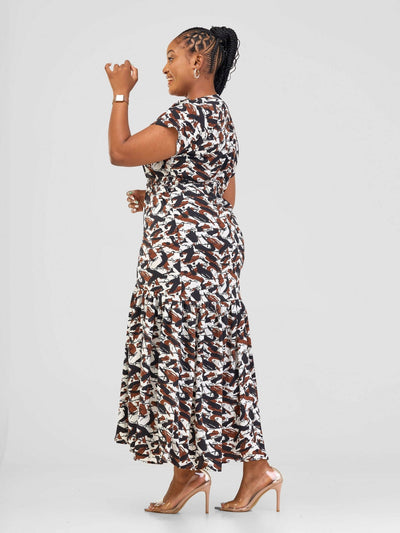Phyls Collections Keru Maxi Dress - Brown Print - Shopzetu