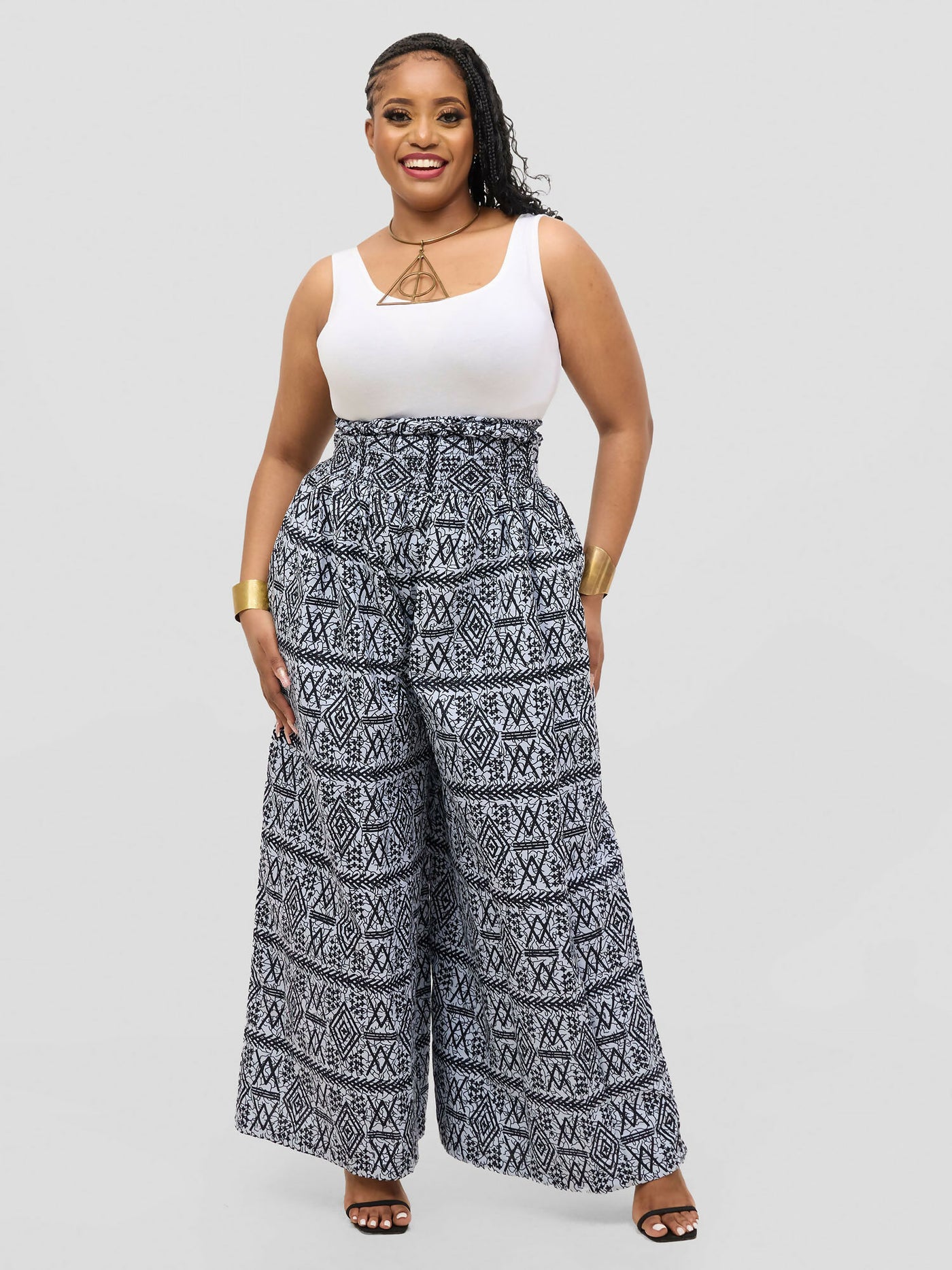 Waridi Africa Heri Palazzo Pant - Grey African Print - Shopzetu