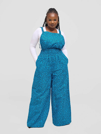 Waridi Africa Bahari Dungaree Jumpsuit - Blue - Shopzetu