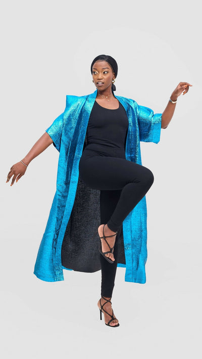 V - LUX Open Kaftan Kimono - Blue - Shopzetu