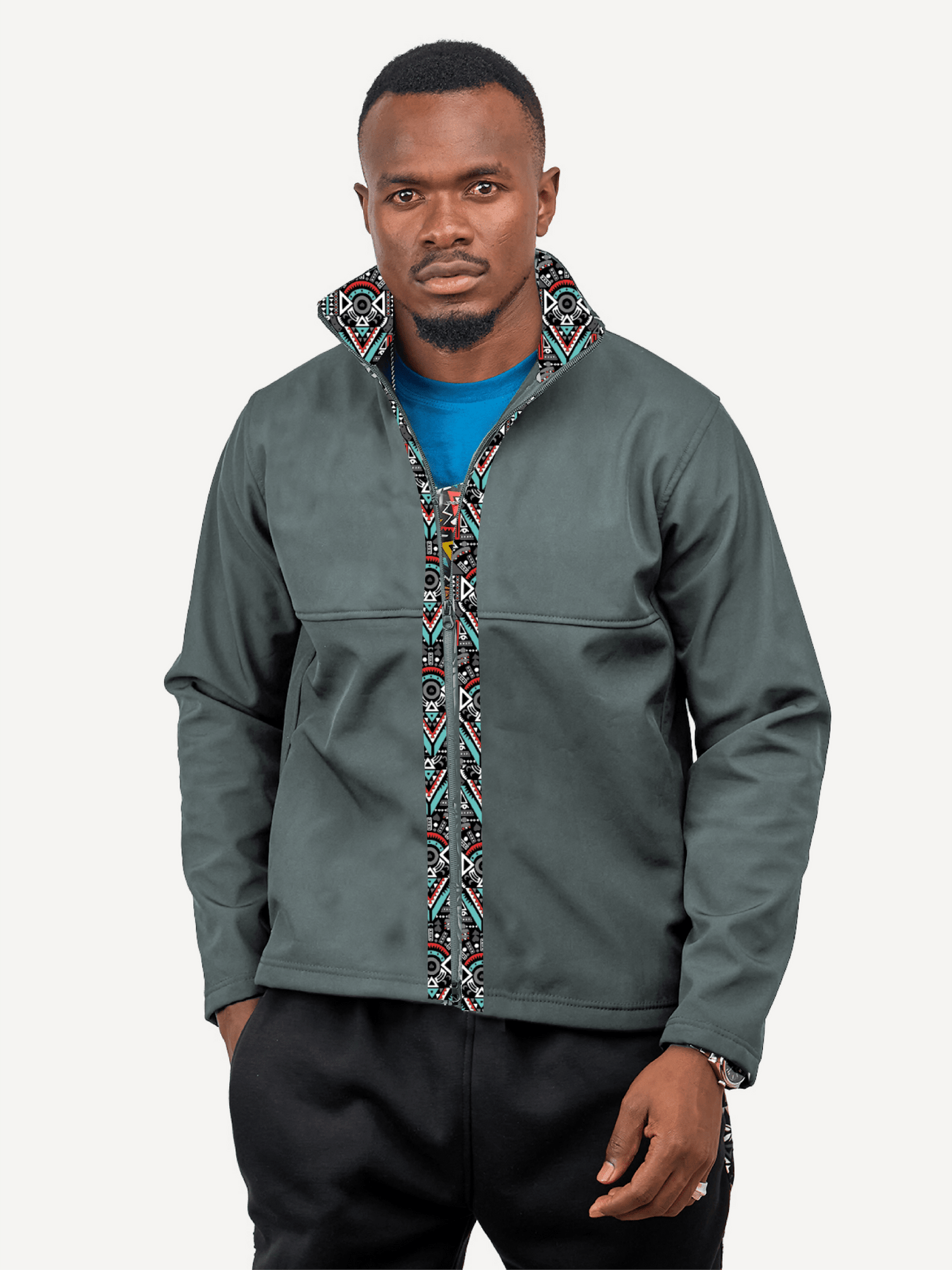 Kitu Kali Men's Softshell Full Sleeve Jacket - Grey Tribal - Shopzetu