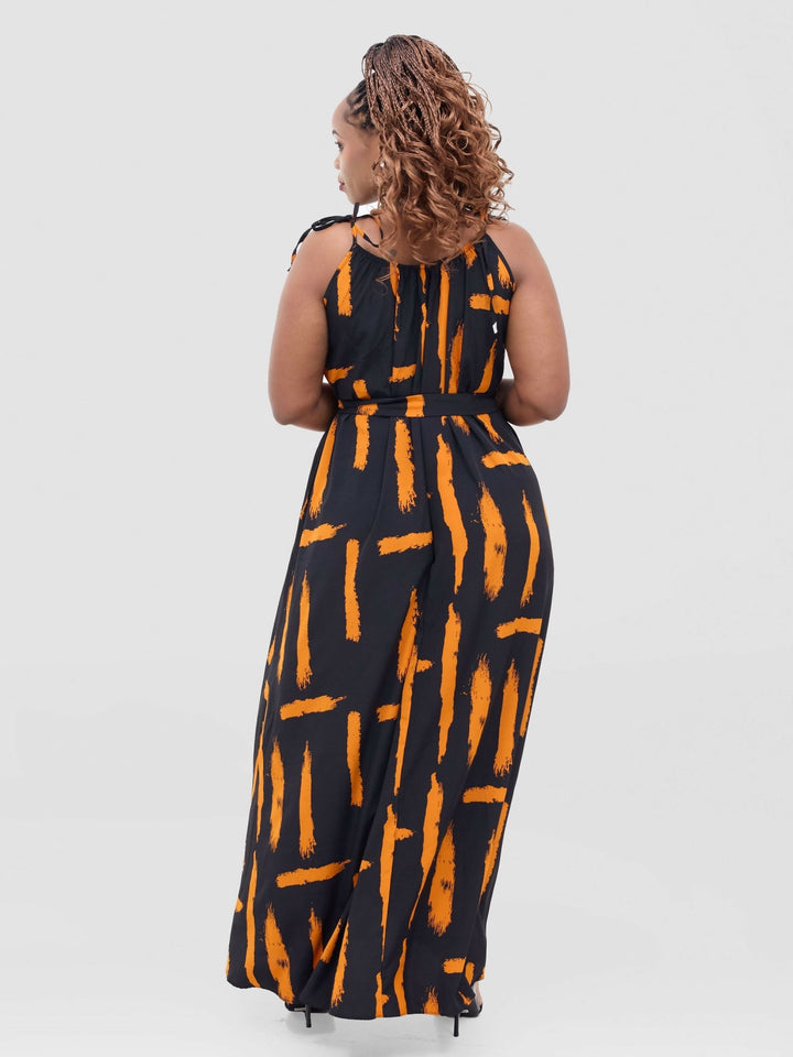 Anel's Knitwear Dress - Black / Mustard Print - Shopzetu