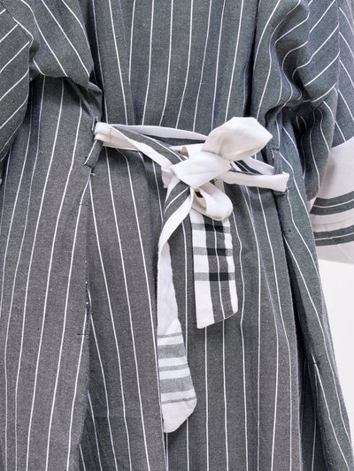Liquid Lemn Mistari Cozy Striped Kimono Set - Grey / White - Shopzetu