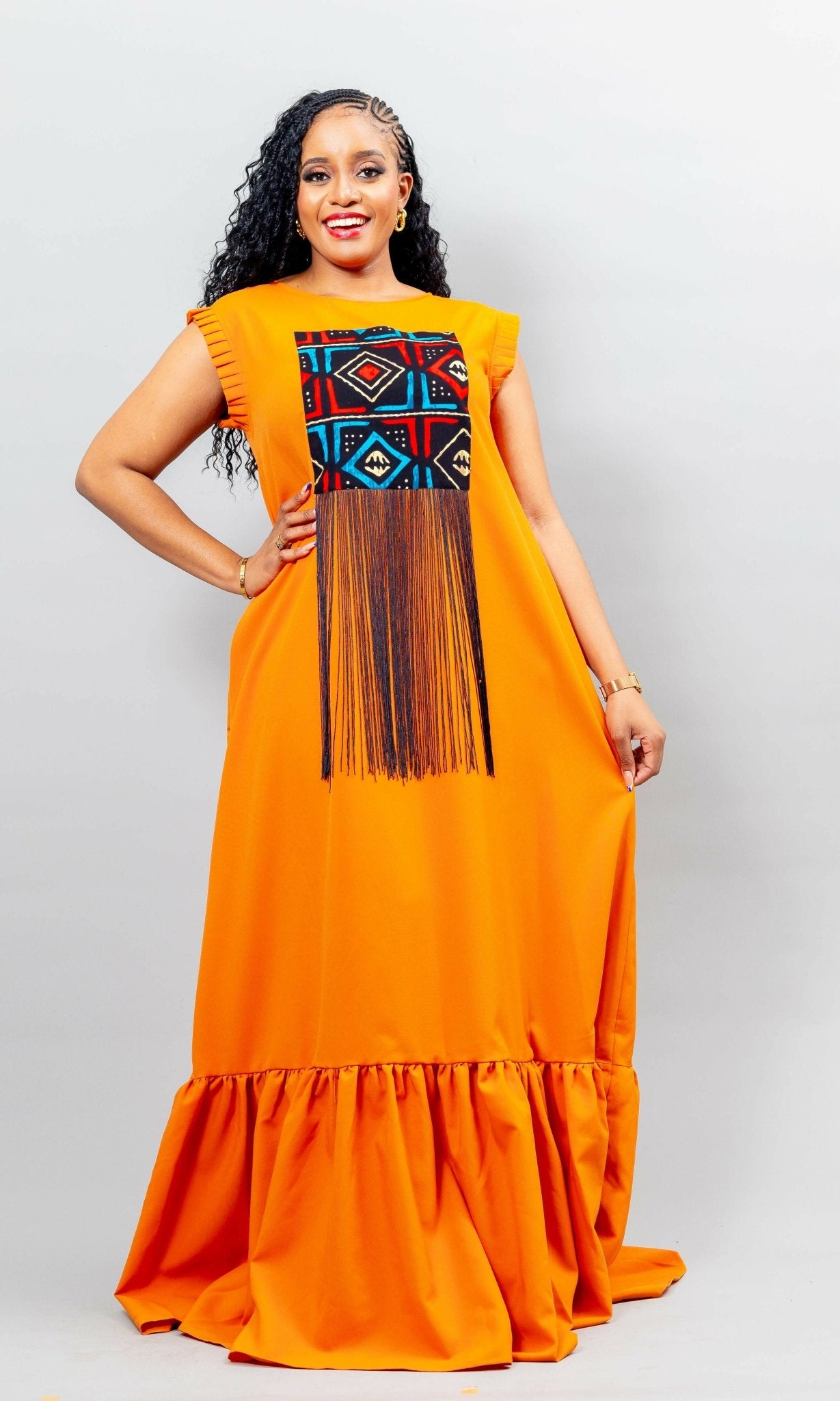 African Yuva Nova Dress - Orange - Shopzetu