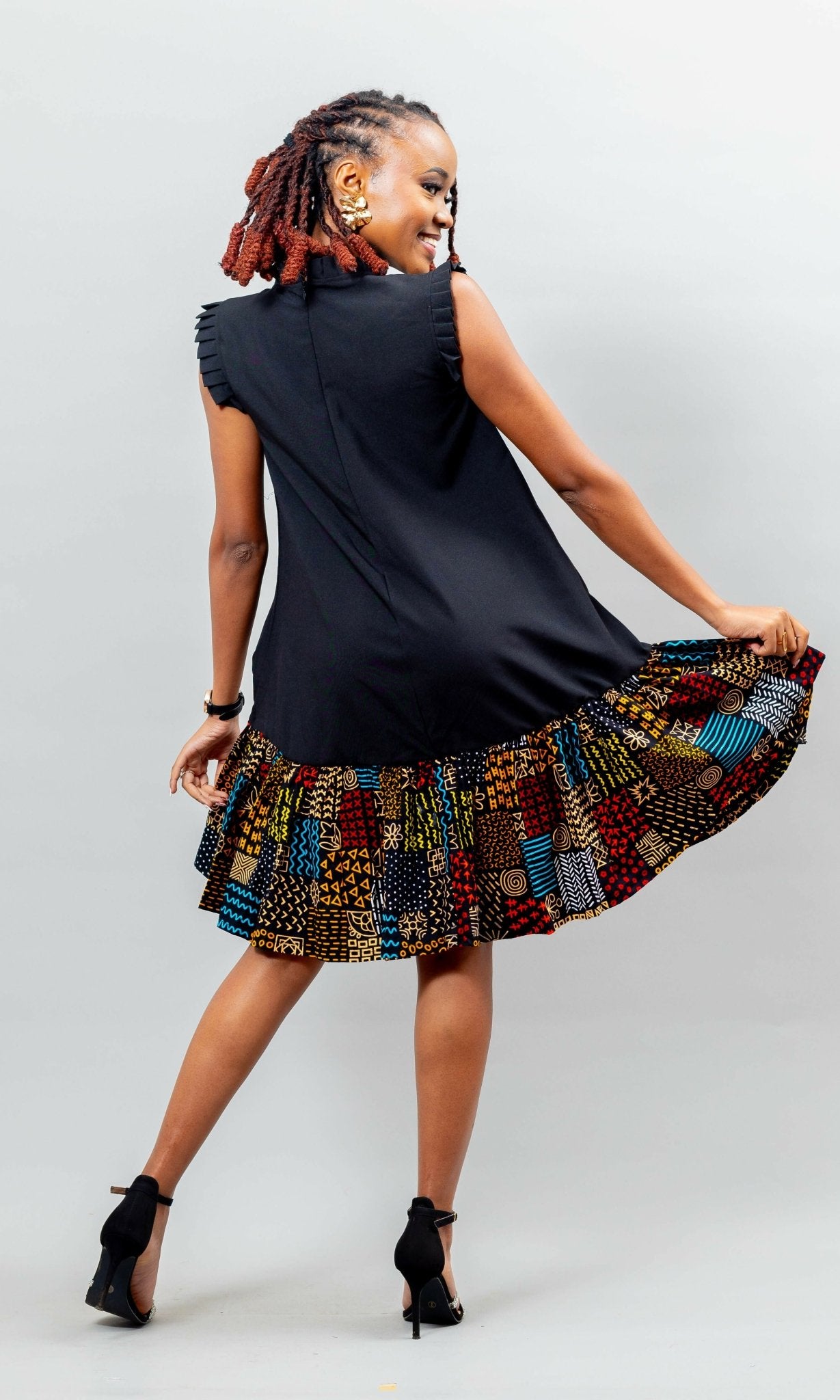 Afriwia Willow Patchwork Dress - Black - Shopzetu