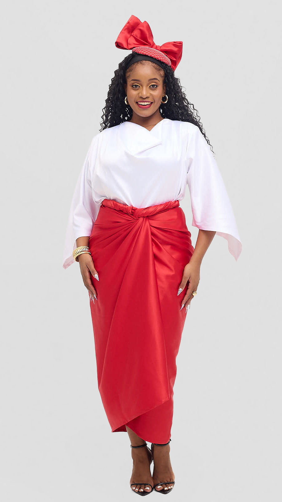 Shona Buba Skirt Set - White / Red