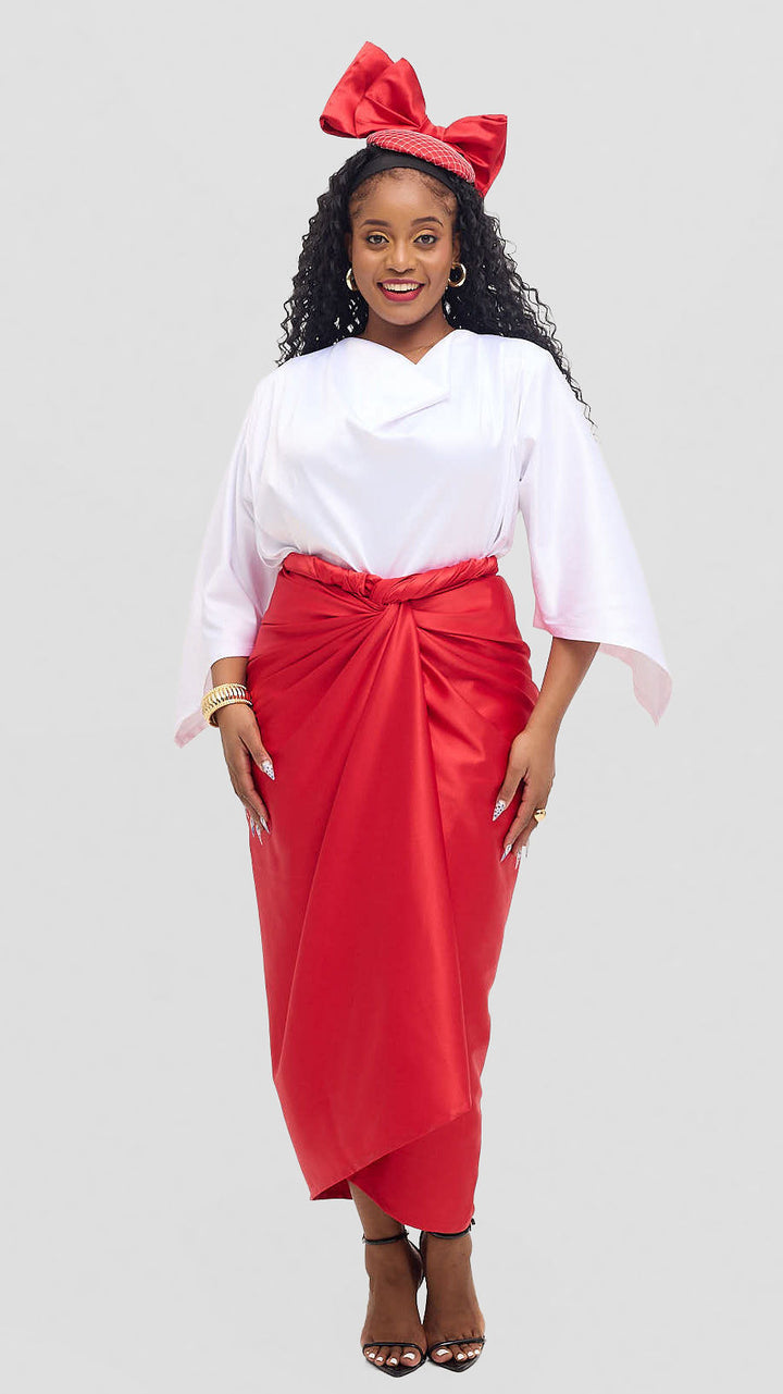 Shona Buba Skirt Set - White / Red
