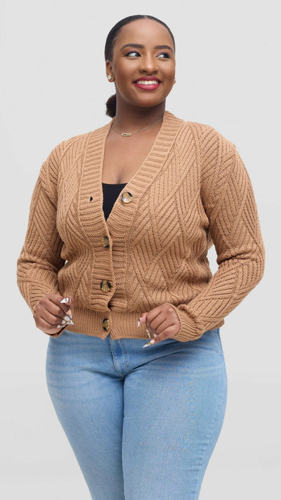The Fashion Frenzy Button Cardigan Sweater - Brown - Shopzetu