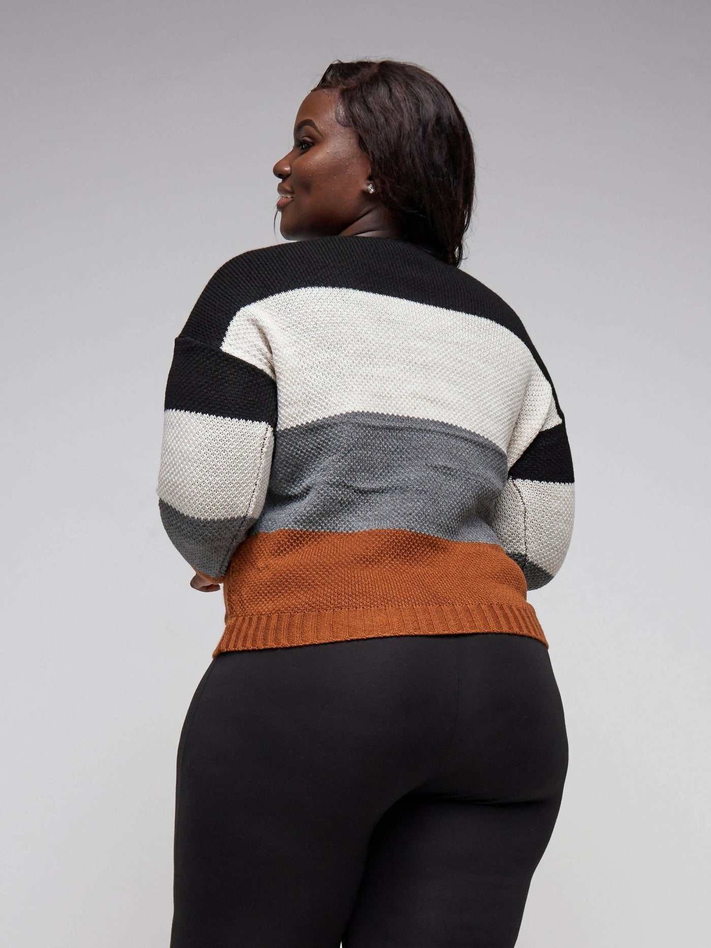 The Fashion Frenzy Round Neck Pullover Sweater - Brown Colour Block - Shopzetu