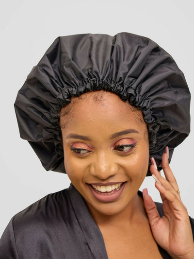 Satin Revolution Satin Lined Shower Bonnet - Black - Shopzetu