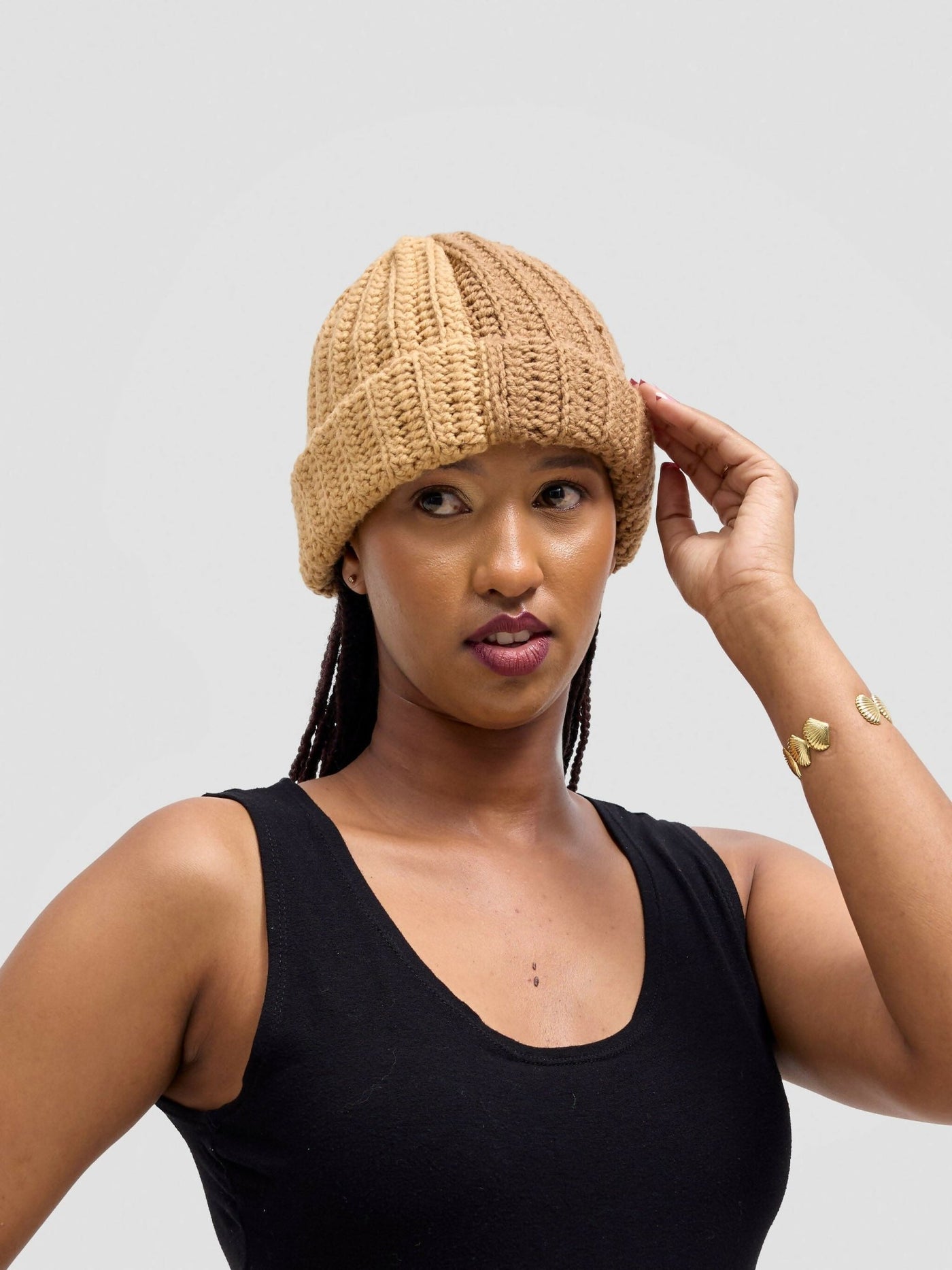 Twist & Turn Beanie Hat - Nude - Shopzetu