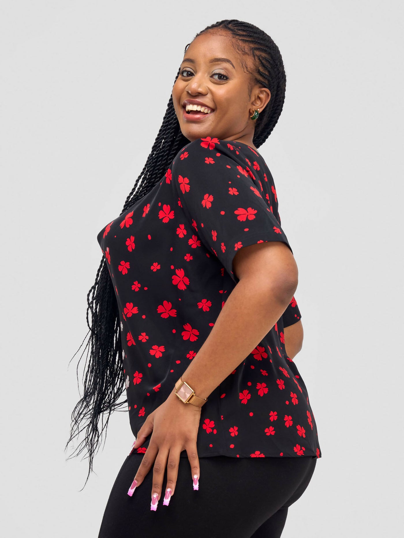 Laika House Clover Cowl Neck Blouse - Black / Red - Shopzetu