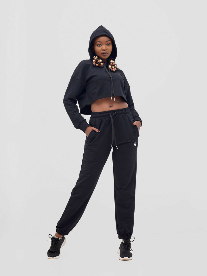 Rotator Active Wear Women's Cropped Lifestyle Hoodie Top - Black - Shopzetu